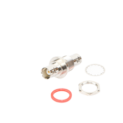 Adaptador Doble BNC Hembra para Chasis, Hermético y de Montaje en D-Plano, Níquel/ Oro/ Delrin.