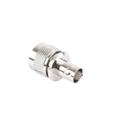 Adaptador en Línea para 50 Ohm, Conector BNC Hembra-UHF Macho (PL-259), Níquel/ Plata/ Delrin.