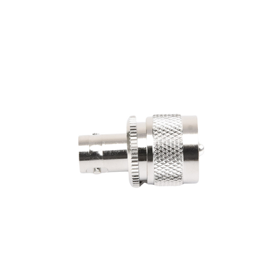 Adaptador en Línea para 50 Ohm, Conector BNC Hembra-UHF Macho (PL-259), Níquel/ Plata/ Delrin.