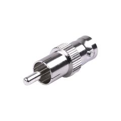 Adaptador de BNC Hembra a RCA Macho en 50 Ohm para Fono, uso en Aplicaciones de Audio-Video, Níquel/ Plata/ Delrin.