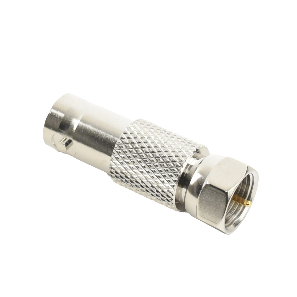 Adaptador en Línea para Video, de Conector BNC Hembra a F Macho, 75 Ohm, Níquel/ Oro/ Delrin.