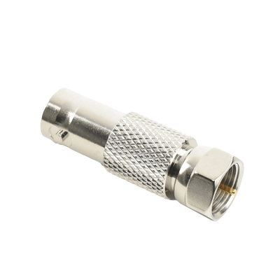 Adaptador en Línea para Video, de Conector BNC Hembra a F Macho, 75 Ohm, Níquel/ Oro/ Delrin.