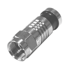 Conector F Macho Plegado Axial por Compresión para RG-59/U, Cuerpo en Níquel y Banda Negra.