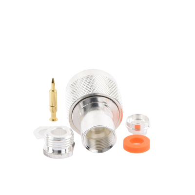 Conector N Macho de Rosca para RG-58/U, RG-142/U, Plata/ Oro/ Teflón.
