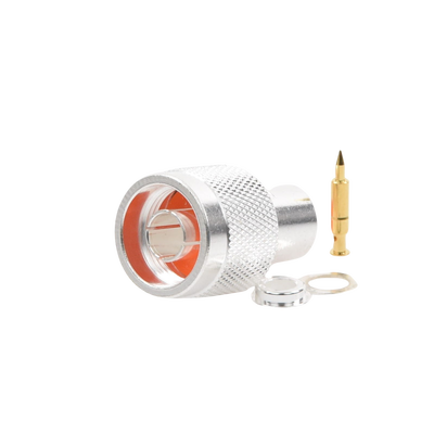 Conector N Macho de Rosca para Cables RG-8/X, LMR-240, BELDEN 9258, Plata / Oro / Teflón.