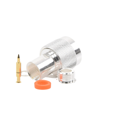 Conector N Macho de Rosca para Cables RG-8/X, LMR-240, BELDEN 9258, Plata / Oro / Teflón.