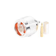 Conector N Macho de Anillo Plegable para Cable LP-195, RG-58/U, Plata/ Oro/ Teflón.
