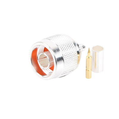 Conector N Macho de Anillo Plegable para Cable LP-195, RG-58/U, Plata/ Oro/ Teflón.