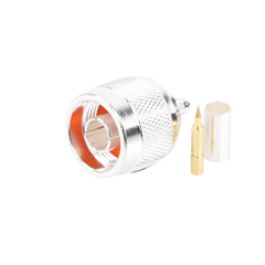 Conector N Macho de Anillo Plegable para Cable LP-195, RG-58/U, Plata/ Oro/ Teflón.