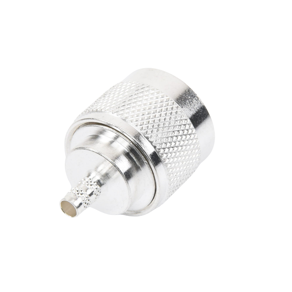 Conector Coaxial N Macho de Anillo Plegable para Cable RG-142/U, Plata/ Oro/ Teflón.