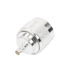 Conector Coaxial N Macho de Anillo Plegable para Cable RG-142/U, Plata/ Oro/ Teflón.