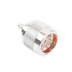 Conector Coaxial N Macho de Anillo Plegable para Cable RG-142/U, Plata/ Oro/ Teflón.