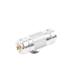 Adaptador Barril en Linea para 50 Ohm, de Conector N Hembra a N Hembra, Plata/ Oro/ Teflón.