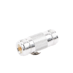 Adaptador Barril en Linea para 50 Ohm, de Conector N Hembra a N Hembra, Plata/ Oro/ Teflón.