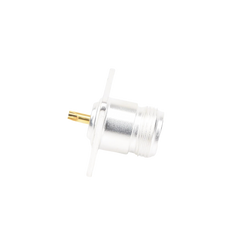 Conector N Hembra para Montaje Frontal en Panel con 4 Perforaciones a 18 mm, Plata/ Oro/ Teflón.
