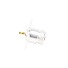 Conector N Hembra para Montaje Frontal en Panel con 4 Perforaciones a 18 mm, Plata/ Oro/ Teflón.