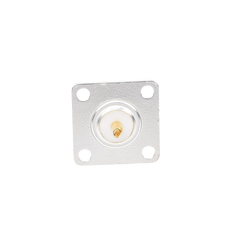 Conector N Hembra para Montaje Frontal en Panel con 4 Perforaciones a 18 mm, Plata/ Oro/ Teflón.