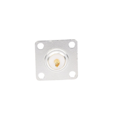 Conector N Hembra para Montaje Frontal en Panel con 4 Perforaciones a 18 mm, Plata/ Oro/ Teflón.