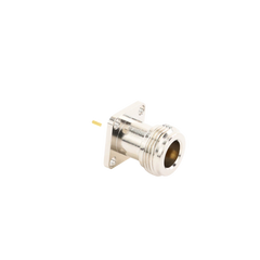 Conector N Hembra de Montaje de Panel con 4 perforaciones a 12.7 mm, soldable.