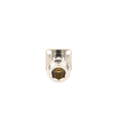 Conector N Hembra de Montaje de Panel con 4 perforaciones a 12.7 mm, soldable.