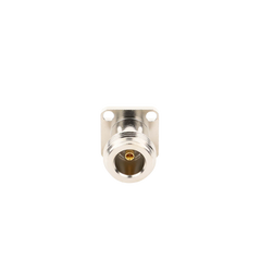 Conector N Hembra de Montaje de Panel con 4 perforaciones a 12.7 mm, soldable.