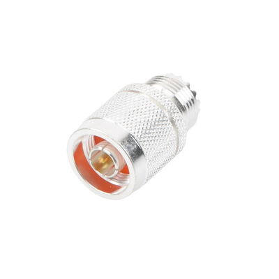 Adaptador en Línea, de Conector N Macho a UHF Hembra (SO-239), Plata/ Oro/ Teflón.
