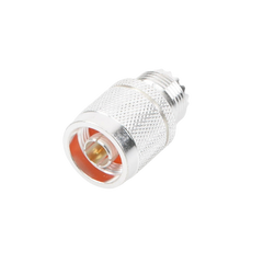 Adaptador en Línea, de Conector N Macho a UHF Hembra (SO-239), Plata/ Oro/ Teflón.