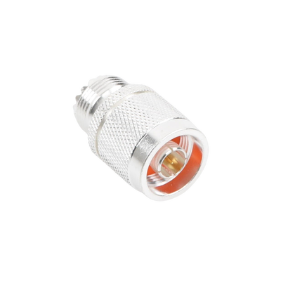 Adaptador en Línea, de Conector N Macho a UHF Hembra (SO-239), Plata/ Oro/ Teflón.
