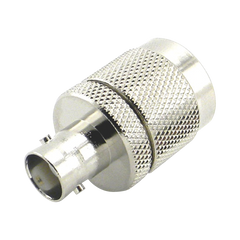Adaptador en Línea de Conector N Macho a BNC Hembra, Plata/ Oro/ Teflón.