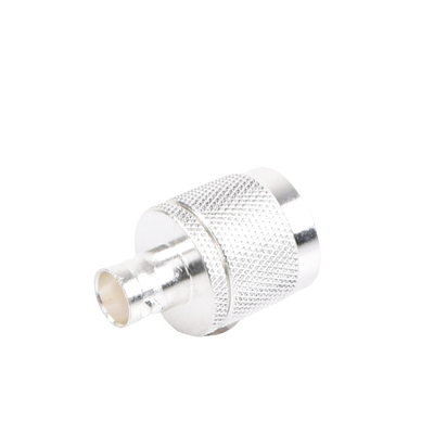 Adaptador en Línea de Conector N Macho a BNC Hembra, Plata/ Oro/ Teflón.