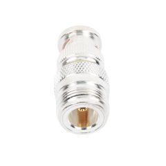 Adaptador en Linea para 50 Ohm, de Conector N Hembra a BNC Macho, Plata /Oro /Teflón.