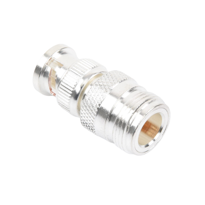 Adaptador en Linea para 50 Ohm, de Conector N Hembra a BNC Macho, Plata /Oro /Teflón.
