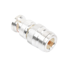 Adaptador en Linea para 50 Ohm, de Conector N Hembra a BNC Macho, Plata /Oro /Teflón.