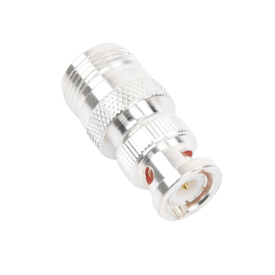 Adaptador en Linea para 50 Ohm, de Conector N Hembra a BNC Macho, Plata /Oro /Teflón.