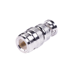 Adaptador en Linea para 50 Ohm, de Conector N Hembra a BNC Macho, Plata /Oro /Teflón.