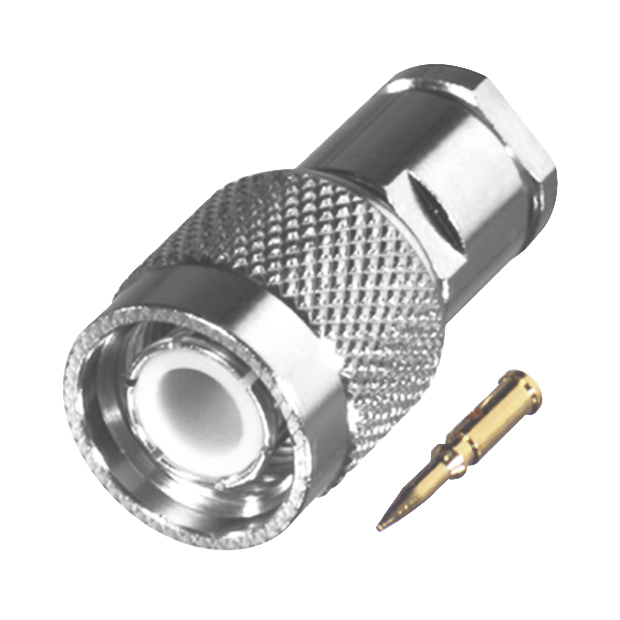Conector TNC Macho Especial de Rosca, Sin Herrajes para Cables RG-58/U, Níquel // Delrin.