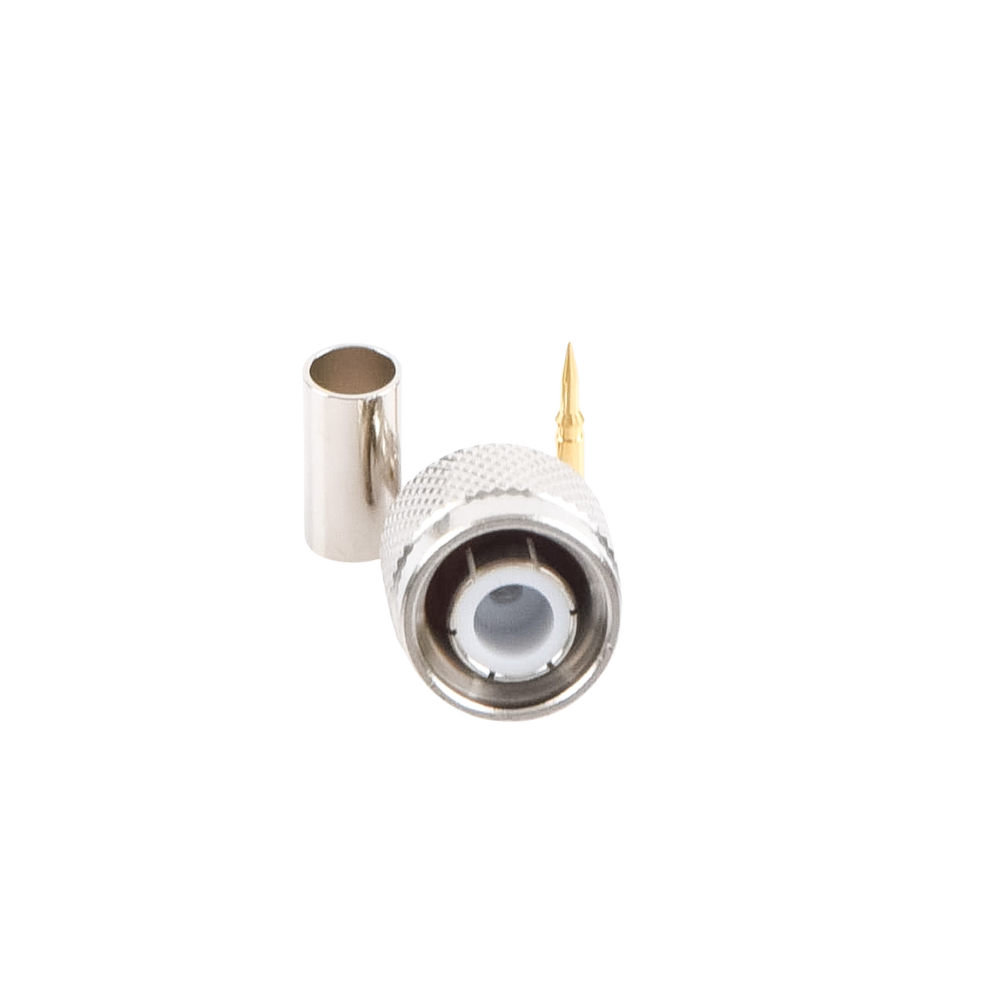 Conector TNC Macho de Anillo Plegable para Cables RG-58/U, RG-142/U, LMR-195, Níquel/ Oro/ Teflón.
