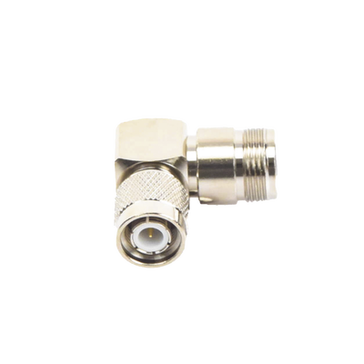 Adaptador en Ángulo Recto de Conector TNC Macho a N Hembra, Níquel/ Oro/ Teflón.