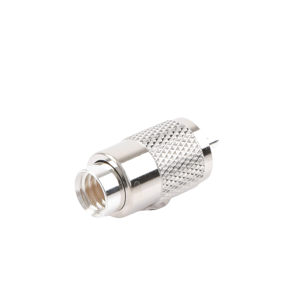 Conector UHF Macho (PL-259) para cables LP-400, RG-8/U, RG-8U-SYS, 8237, 8267, 8268, 9913, CTN-400, 7810, 8214, 7810A, RFLASH-1113, LMR-400, Plata (Concha-Níquel)/ Plata/ D.A.P. (Fibra Sintética)