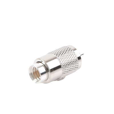 Conector UHF Macho (PL-259) para cables LP-400, RG-8/U, RG-8U-SYS, 8237, 8267, 8268, 9913, CTN-400, 7810, 8214, 7810A, RFLASH-1113, LMR-400, Plata (Concha-Níquel)/ Plata/ D.A.P. (Fibra Sintética)