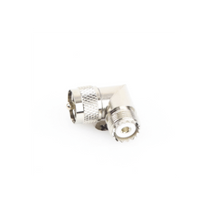 Adaptador en Ángulo Recto, de Conector UHF Macho (PL-259) a UHF Hembra (SO-239), Níquel/ Oro/ Delrin.