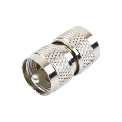 Adaptador Barril en Línea, de Conector UHF Macho (PL-259) a UHF Macho (PL-259), Níquel/ Plata/ Teflón.