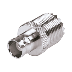 Adaptador en Linea para 50 Ohm, Conector UHF Hembra (SO-239) a BNC Hembra, Níquel/ Plata/ Delrin.