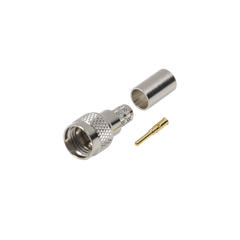 Conector Mini-UHF Macho, 50 Ohm de Anillo Plegable para  LMR-240, RG-8/X, 9258, Niquel/ Oro/ Delrin.