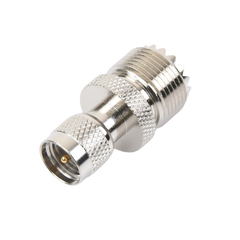 Adaptador en Línea de Conector Mini UHF Macho a UHF Hembra (SO-239), Níquel/ Oro/ Teflón.
