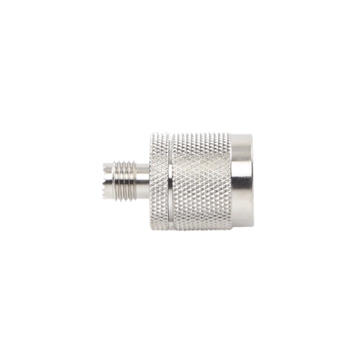 Adaptador en Línea, de Conector Mini UHF Hembra a N Macho, Níquel/ Oro/ Teflón.