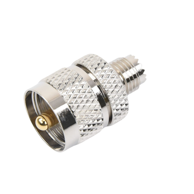 Adaptador en Línea de Conector Mini UHF Hembra a UHF Macho (PL-259), Níquel/ Oro/ Teflón.