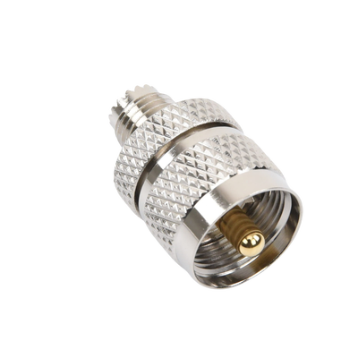 Adaptador en Línea de Conector Mini UHF Hembra a UHF Macho (PL-259), Níquel/ Oro/ Teflón.