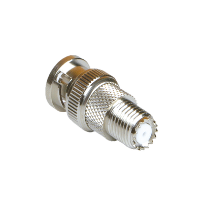 Adaptador en Línea de Conector Mini-UHF Hembra a BNC Macho, Níquel/ Oro/ Teflón.