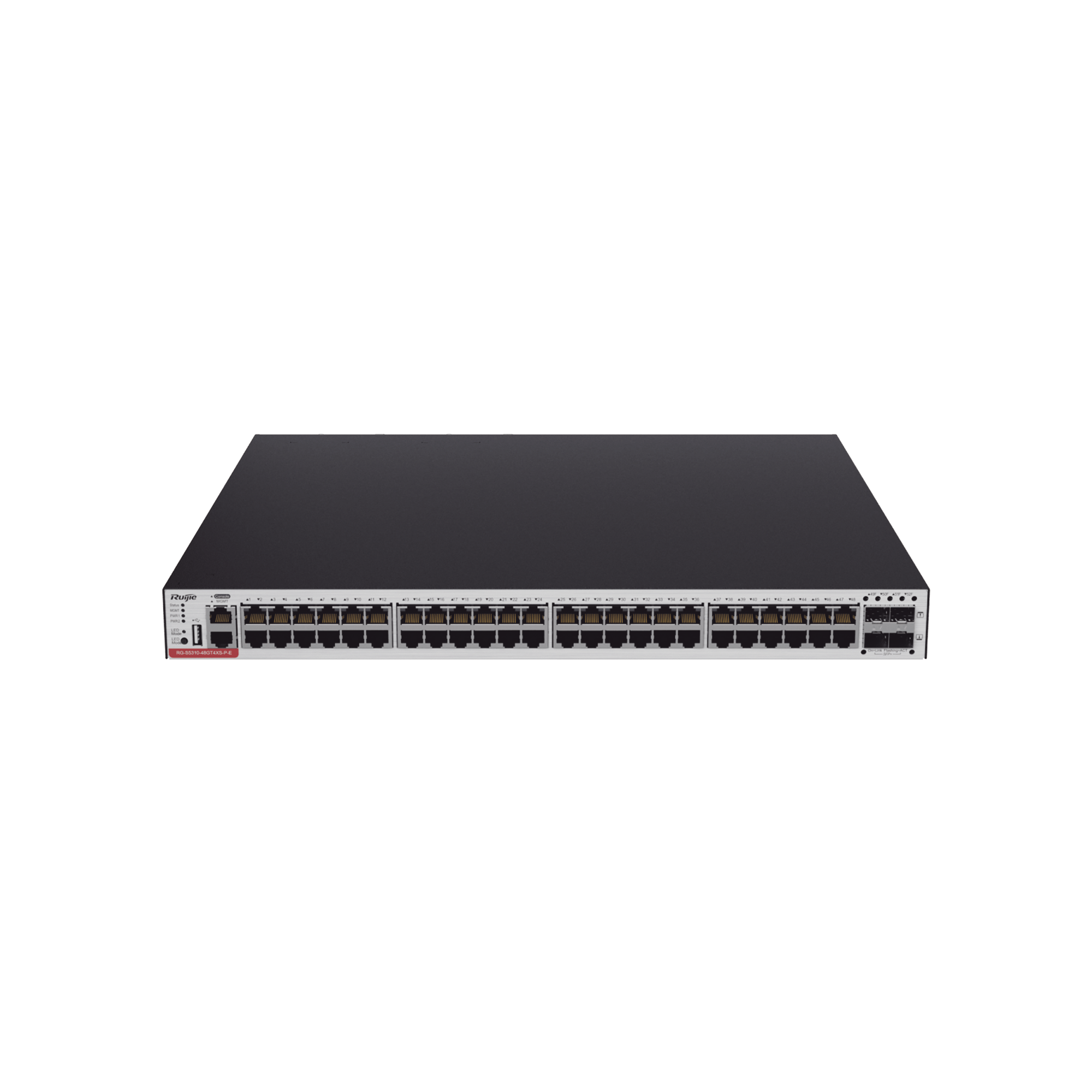 RG-CS83-48GT4XS-PD Switch Administrable Capa 3 PoE con 48 puertos Gigabit 802.3af/at + 4 SFP+ para fibra 10Gb, hasta 1,480 watts, gestión gratuita desde la nube.